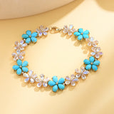 Natural Pear Turquoise Moonstone Diamond Cherry Blossom Bracelet 14k Yellow Gold
