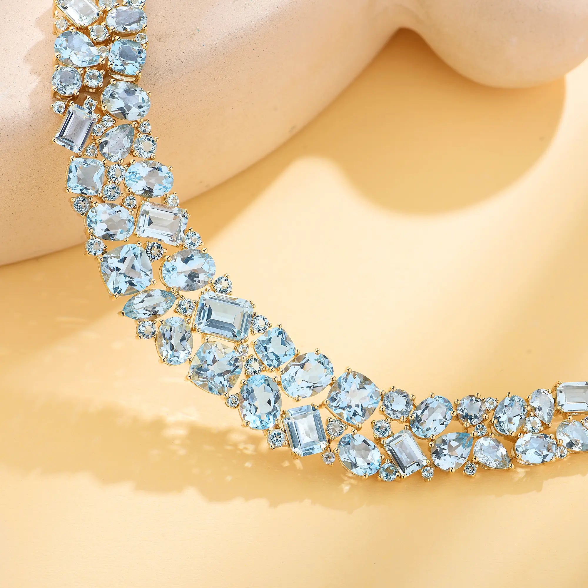 Secret Ocean Aquamarine, Topaz & Diamond Collar Necklace 14K yellow gold