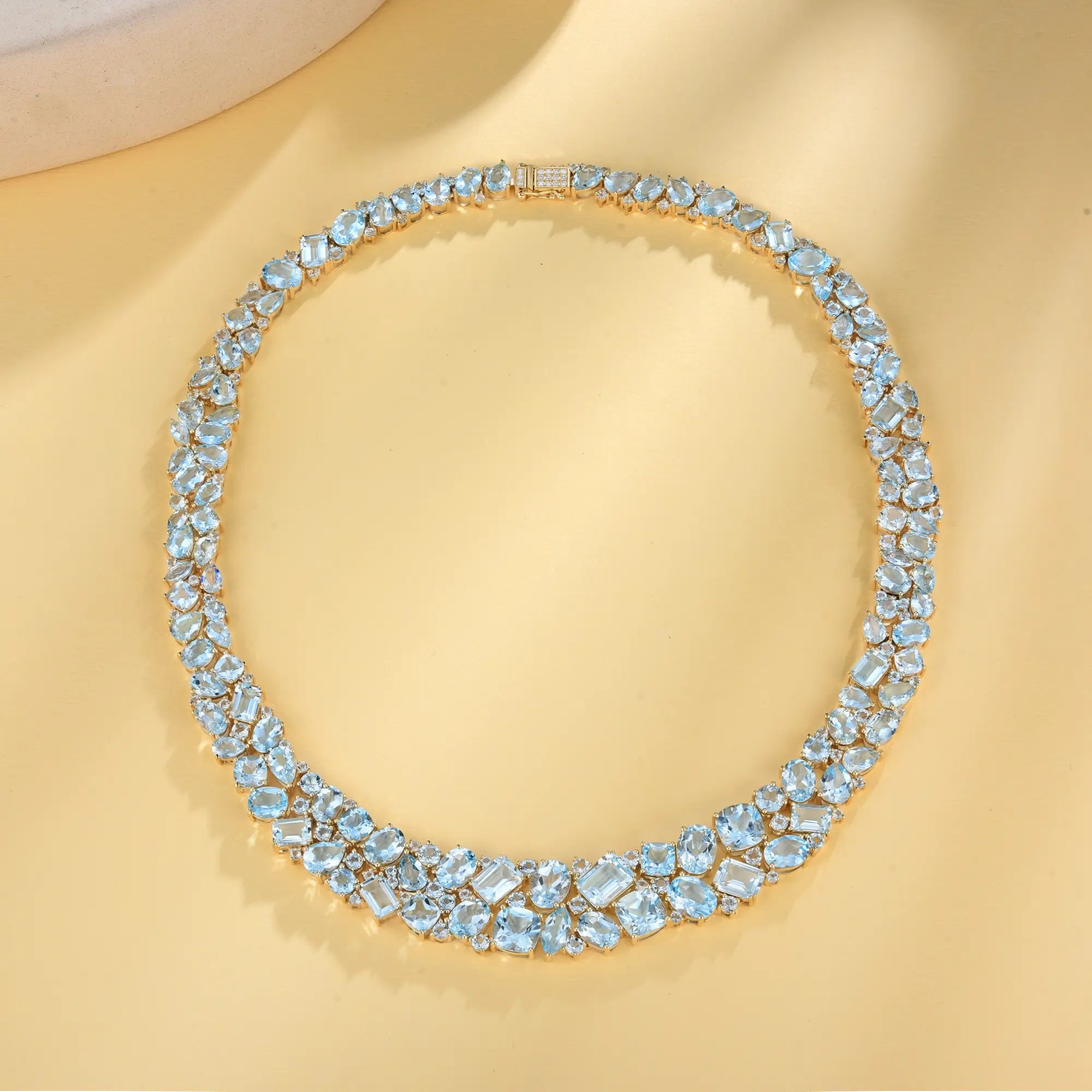 Secret Ocean Aquamarine, Topaz & Diamond Collar Necklace 14K yellow gold