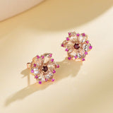 Carnation Flower Natural Morganite, Pink Sapphire & Rhodolite Garnet Earrings 14k rose gold