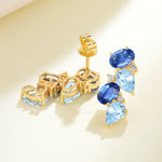 Natural Sapphire, Aquamarine and Diamond Drop Earrings 14k yellow gold