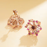 Carnation Flower Natural Morganite, Pink Sapphire & Rhodolite Garnet Earrings 14k rose gold