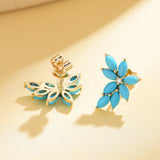 Natural Turquoise Diamond Cluster Earrings 14k yellow gold