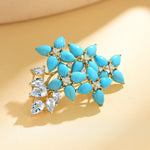 Hydrangea Blossom natural Turquoise Aquamarine Diamond Convertible Brooch/Pendant 14k yellow gold