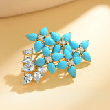Hydrangea Blossom natural Turquoise Aquamarine Diamond Convertible Brooch/Pendant 14k yellow gold