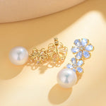 Natural Moonstone Diamond Double Blossom Baroque Pearl Convertible Drop Earrings 14k yellow gold