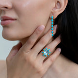 Pear Turquoise Diamond Line Drop Earrings