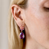 Natural Pink Sapphire Diamond Blossom Amethyst Drop Earrings 14k yellow gold