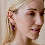 Natural Pink Sapphire Diamond Blossom Amethyst Drop Earrings 14k yellow gold