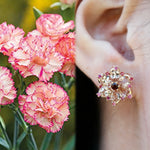 Carnation Flower Natural Morganite, Pink Sapphire & Rhodolite Garnet Earrings 14k rose gold