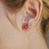 Natural Marquise Pink Sapphire Diamond Cluster Earrings 14k yellow gold