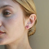 Natural Marquise Pink Sapphire Diamond Cluster Earrings 14k yellow gold