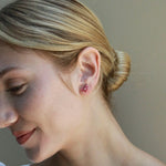 Natural Marquise Pink Sapphire Diamond Cluster Earrings 14k yellow gold