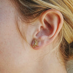 natural Yellow Sapphire Diamond Small Cluster Earrings 14k yellow gold