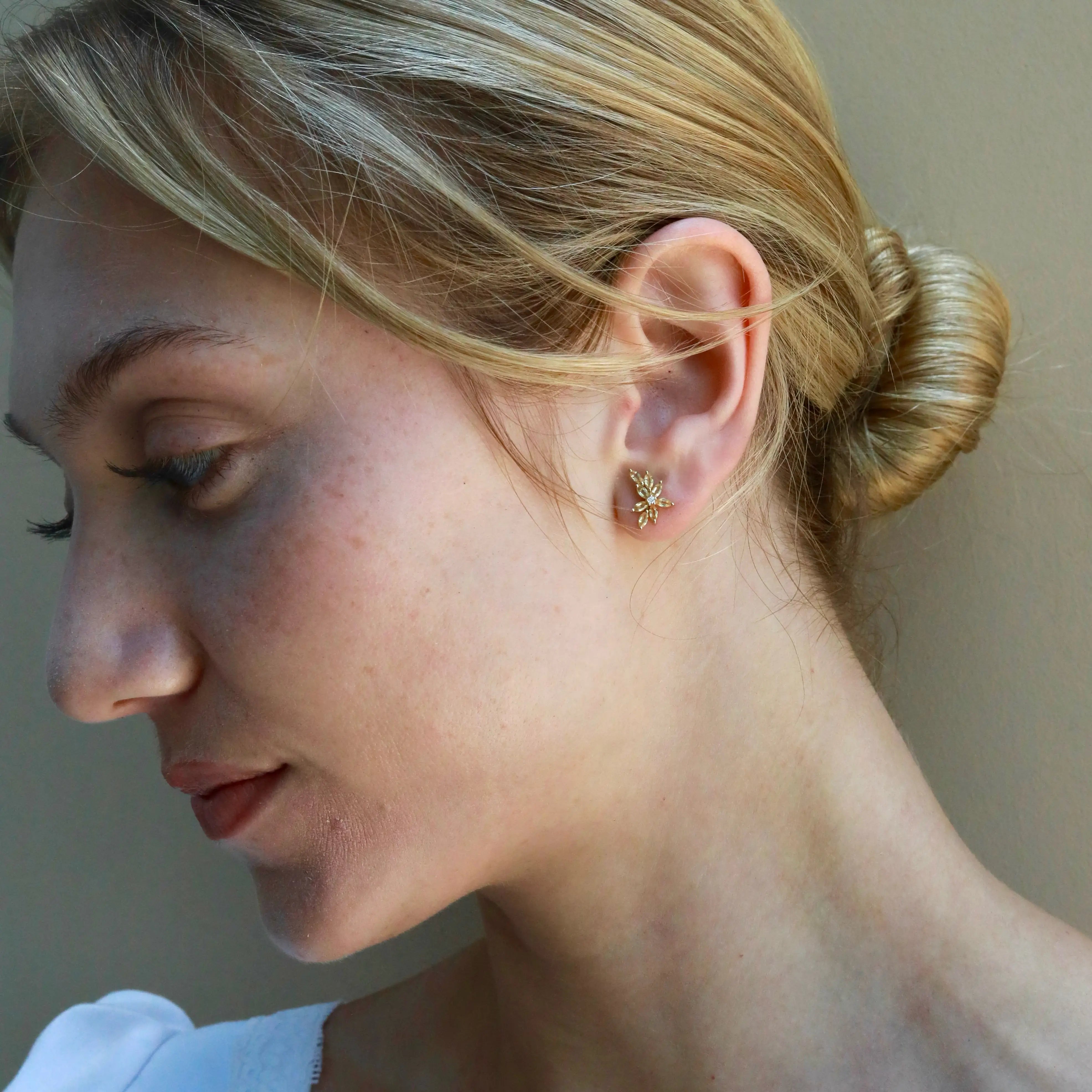 natural Yellow Sapphire Diamond Small Cluster Earrings 14k yellow gold