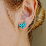 Natural Turquoise Diamond Cluster Earrings 14k yellow gold
