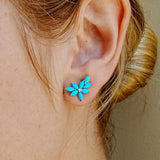 Natural Turquoise Diamond Cluster Earrings 14k yellow gold
