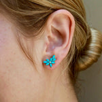 Natural Turquoise Diamond Cluster Earrings 14k yellow gold