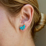 Natural Turquoise Diamond Cluster Earrings 14k yellow gold