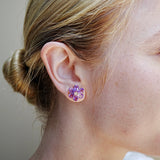Natural Amethyst Diamond Wildflower Earrings 14k rose gold
