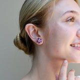 Natural Amethyst Diamond Wildflower Earrings 14k rose gold