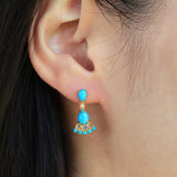 Turquoise Moonstone Diamond Drop Earrings