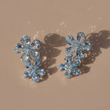 Aquamarine Diamond Double Blossom Pearl Convertible Drop Earrings