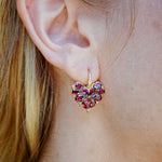 Fantasy Natural Heart Rhodolite Diamond Drop Earrings 14k yellow gold