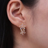 Pink Morganite Diamond Double Blossom Drop Earrings