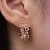 Pink Morganite Diamond Double Blossom Drop Earrings