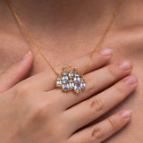 Fantasy Aquamarine Diamond Castle Pendent Necklace