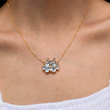 Fantasy Aquamarine Diamond Castle Pendent Necklace
