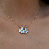 Fantasy Aquamarine Diamond Castle Pendent Necklace