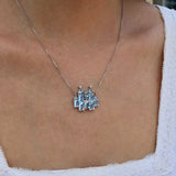 Fantasy Aquamarine Diamond Castle Pendent Necklace