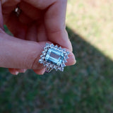 natural sky blue Aquamarine Margeret Cocktail Ring 14k white gold