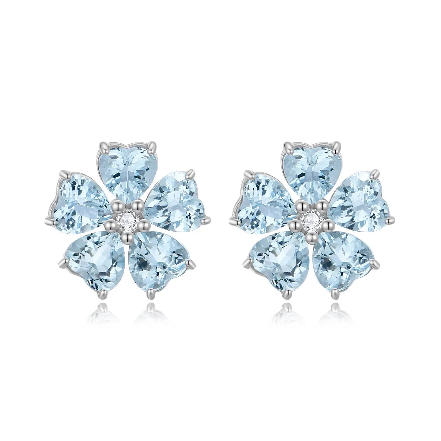 Aquamarine Diamond Cherry Blossom Earrings 14k white gold