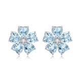 Aquamarine Diamond Cherry Blossom Earrings 14k white gold