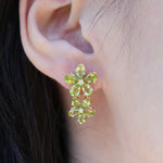 Peridot Diamond Double Blossom Drop Earrings 14k yellow gold
