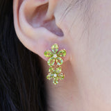 Peridot Diamond Double Blossom Drop Earrings 14k yellow gold