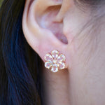 Morganite Diamond Forget-me-Not Flower Earrings 14k yellow gold