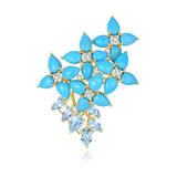 Hydrangea Blossom natural Turquoise Aquamarine Diamond Convertible Brooch/Pendant 14k yellow gold