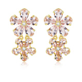 Pink Morganite Diamond Double Blossom Drop Earrings 14k yellow gold