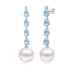 Natural Pear Cut Aquamarine Diamond and Baroque Pearl Drop Earrings in 18K Gold