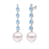 Natural Pear Cut Aquamarine Diamond and Baroque Pearl Drop Earrings in 18K Gold
