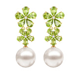 Peridot Diamond Double Blossom Pearl Convertible Drop Earrings