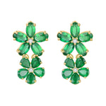Natural Green Emerald Diamond Double Blossom Drop Earrings 14k yellow gold