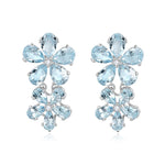14k white gold aquamarine diamond Double Blossom Drop Earrings