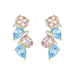 Natural Aquamarine, Morganite and Diamond Cluster Earrings 14k yellow gold