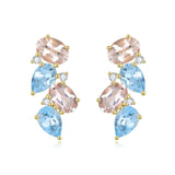 Natural Aquamarine, Morganite and Diamond Cluster Earrings 14k yellow gold