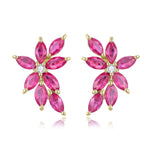 Natural Marquise Pink Sapphire Diamond Cluster Earrings 14k yellow gold